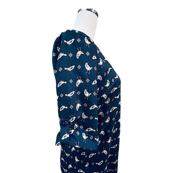 LILY ROSE Womens Shirt Dress Size Medium Bird Navy Blue Preppy Casual Shift Mini - Picture 4 of 16